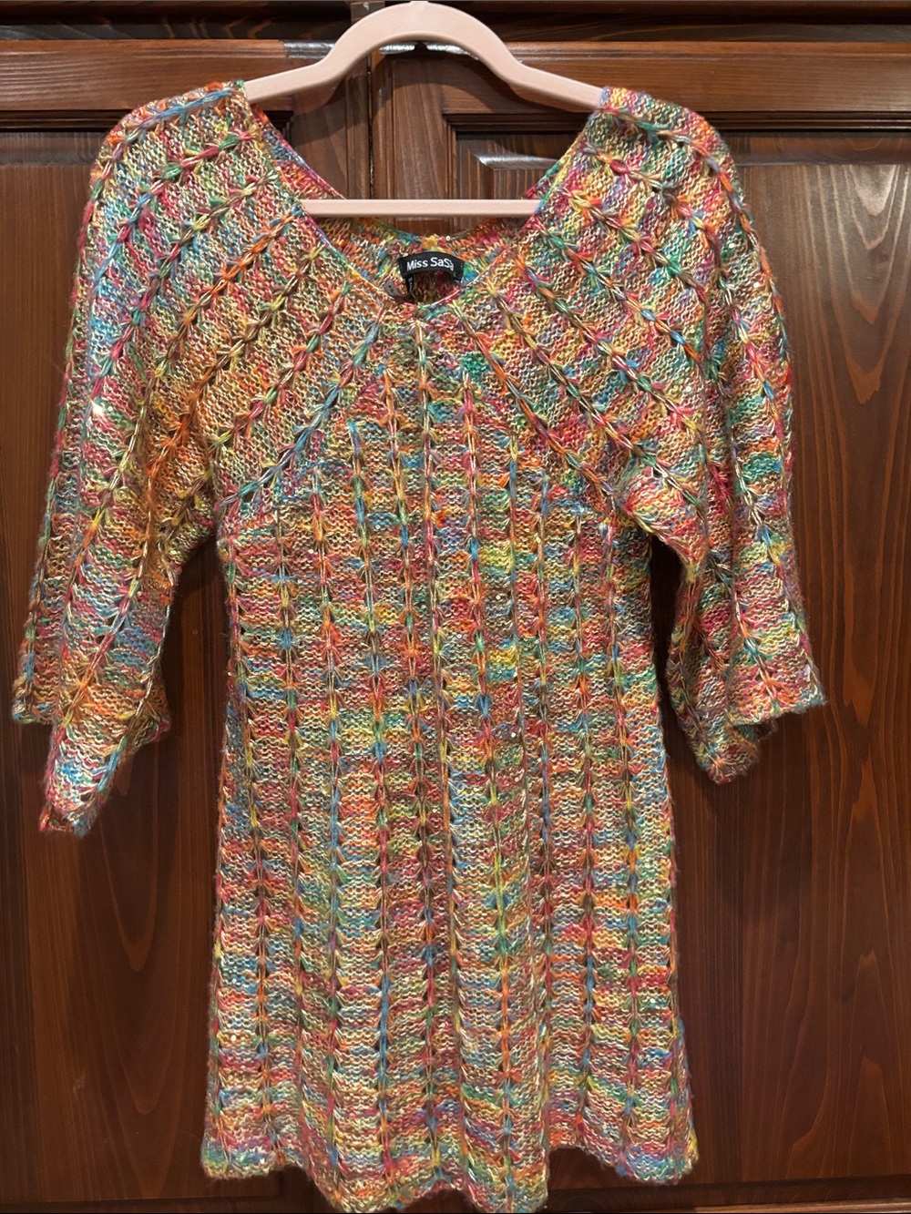 Miss Sasa Multicolor Open-Weave Knit Tunic